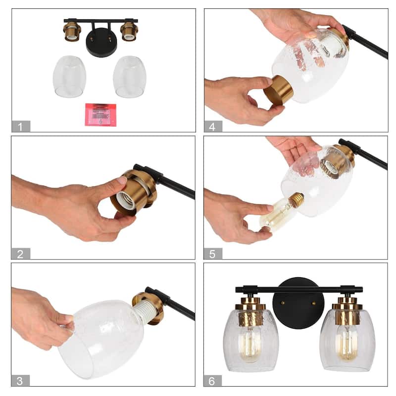 Fintch Modern Farmhouse 2-light Bathroom Vanity Light Fixture Industrial Black Gold Wall Sconce