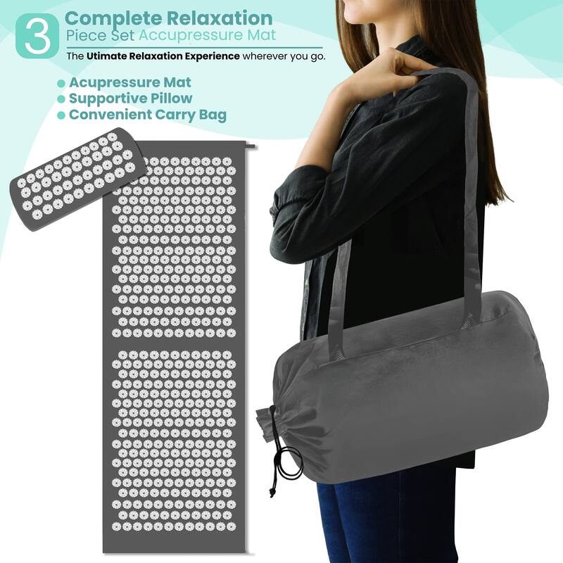 Sivan Health And Fitness Deluxe Acupressure Mat & Pillow Combo Set - Includes Carry Bag - 51" L x 17.5" W x 4" H