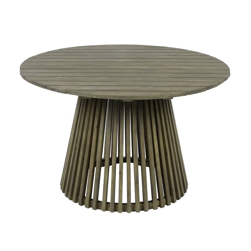 47.25-Inch Outdoor Acacia Wood Round Dining Table with Slated Base