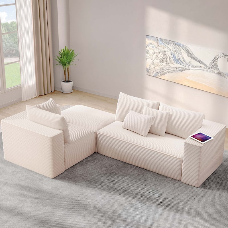 Moasis L Shaped Cloud Upholstered Couches Sectional Sofa with Deep Seat for Living Room or Bedroom
