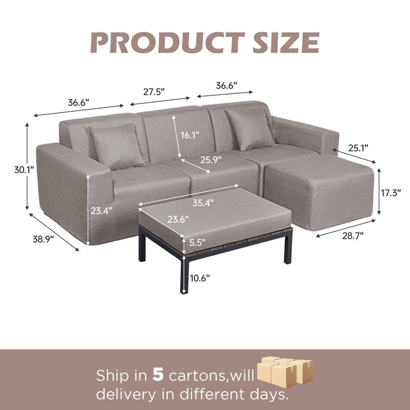 Outdoor and Indoor Modern Modular Patio Sectional Sofa with L-Shape Chaise, Cloud Sectional Couch with Comfy Chaise
