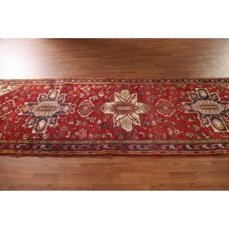 Handmade Vegetable Dye Heriz Persian Vintage Runner Rug - 3'6"x 10'8"
