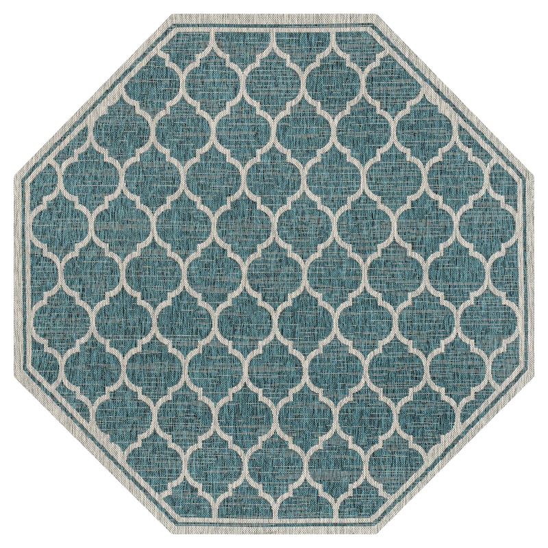 JONATHAN Y Zinnia Textured Weave Indoor/Outdoor Area Rug - 5' Octagon - Teal/Gray