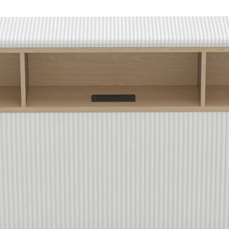 Moasis Corduroy Upholstered Platform Bed Frame with Charging Station and RGB LED Lights