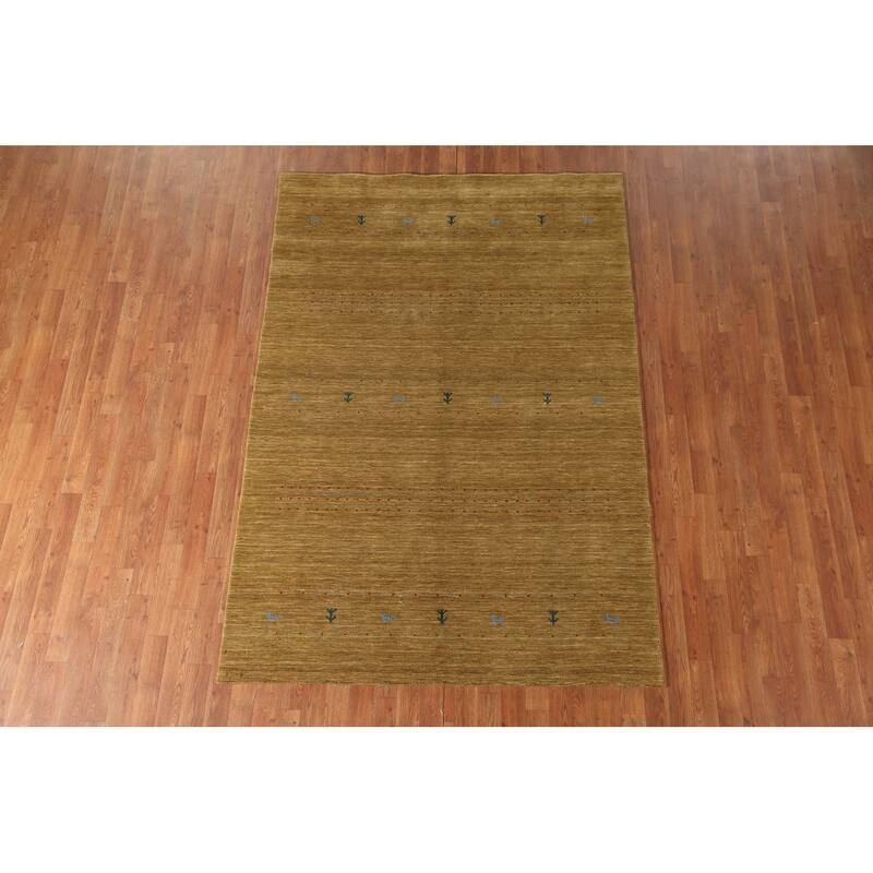 Tribal Gold Gabbeh Oriental Area Rug Handmade Wool Carpet - 5'3"x 7'8"