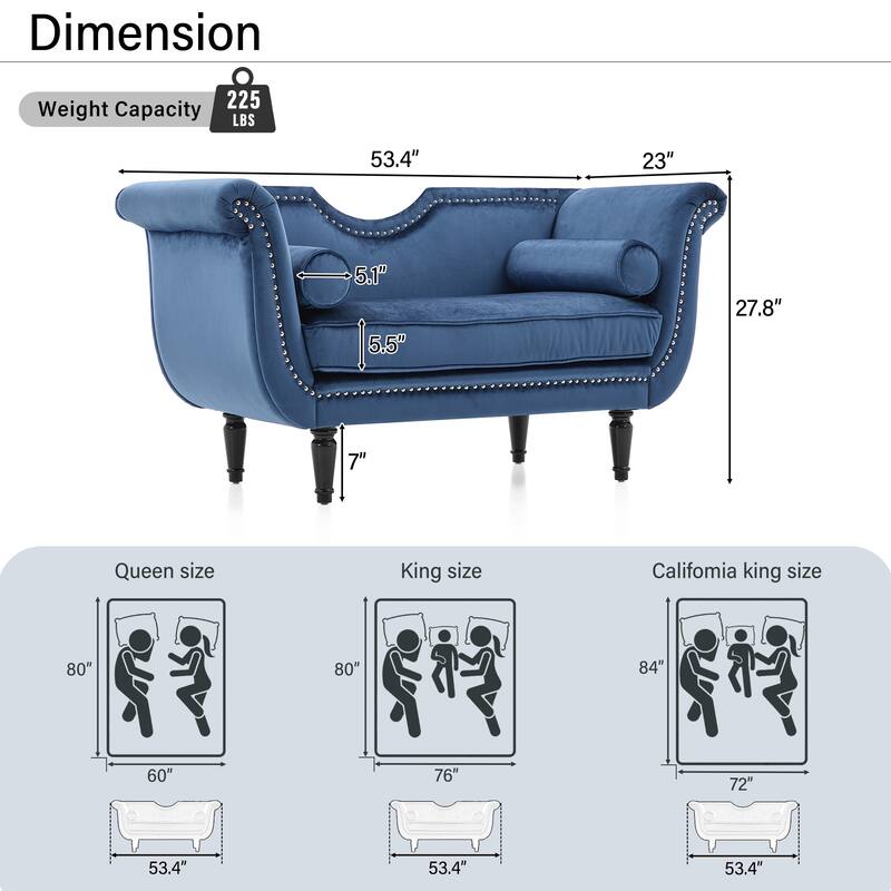 Christopher Knight Home - Velvet Bench with Nailhead Trim & Curved Arms