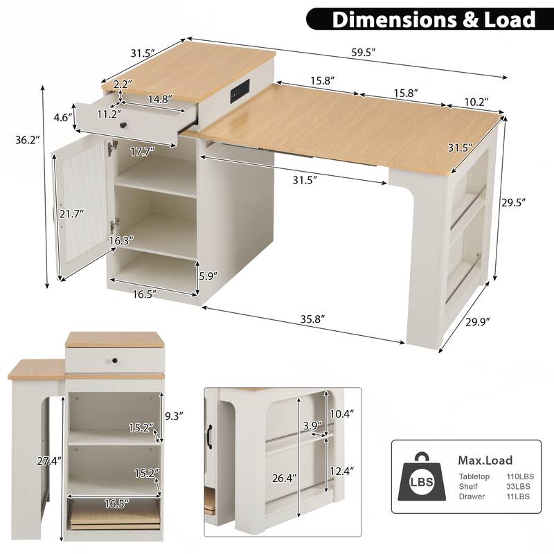 Kitchen Storage Table with Double-sided Storage, Kitchen Island with 2 Drawers