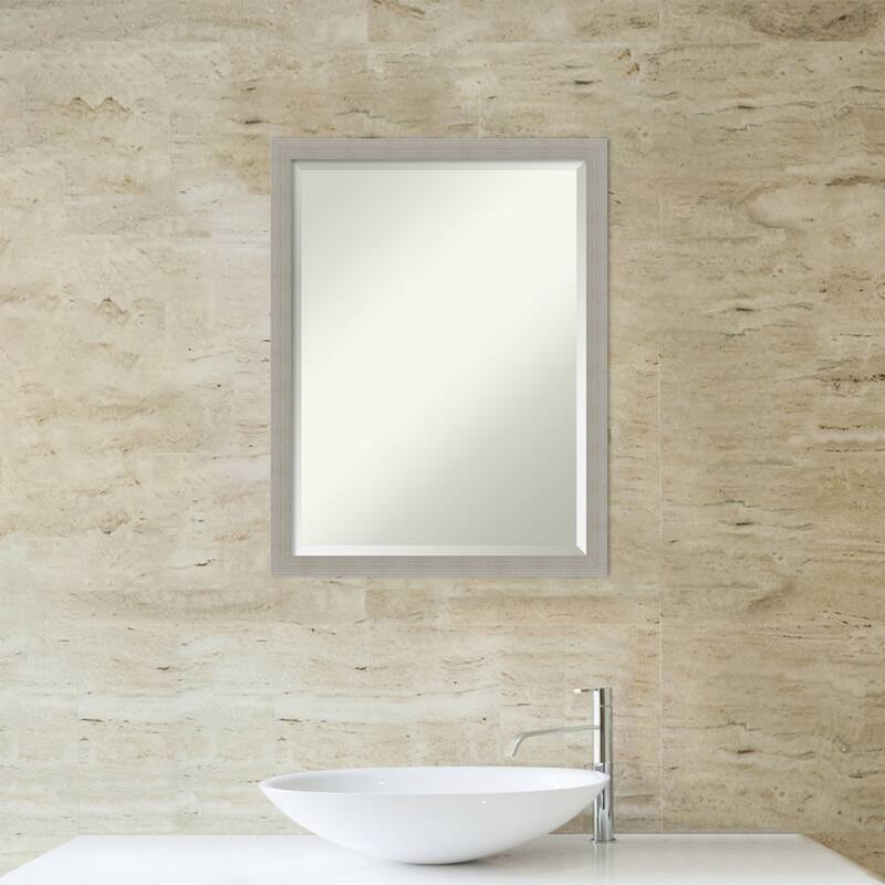 Woodgrain Stripe Beveled Wood Framed Bathroom Vanity Wall Mirror