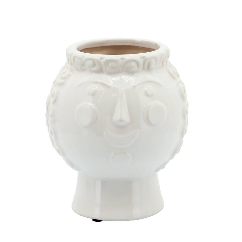 Ceramic Curly Haired Grandma Face Planter - White, 6 in.