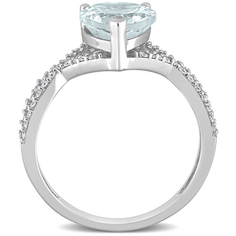 Miadora Heart-cut Aquamarine and 1/5ct TDW Diamond Crossover Ring in 14k White Gold