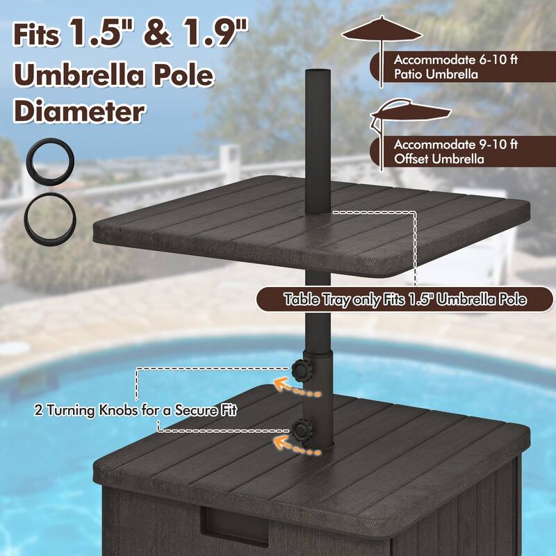 Gymax Patio 175lbs Fillable Umbrella Base w/ Table Tray Wheeled 3-in-1