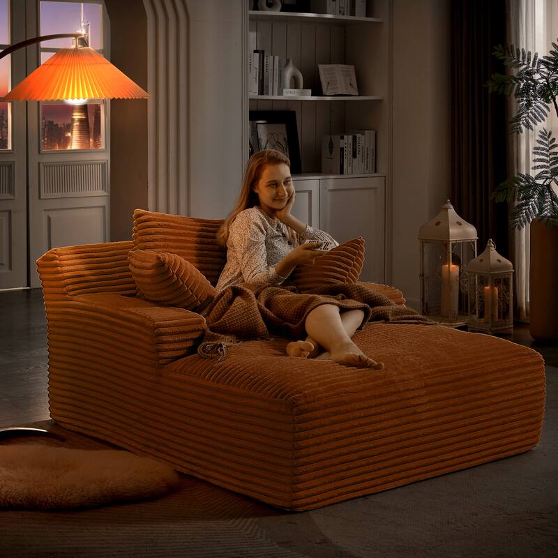 Comfy Sleeper Sofa Corduroy Upholstered Chaise Lounge with Pillows
