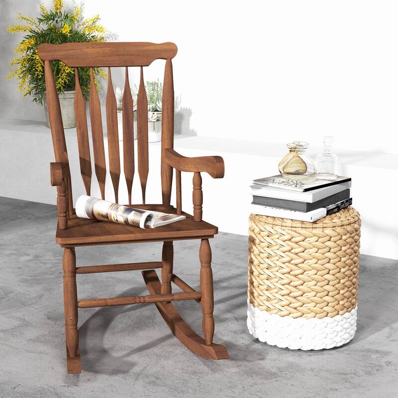 Outsunny Outdoor Wood Rocking Chair, 350 lbs. Porch Rocker with High Back for Garden, Patio, Balcony