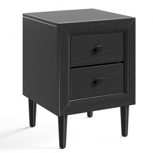 Versatile 2-Drawer Retro Bedside Table - Practical Nightstand for Any Room - Black