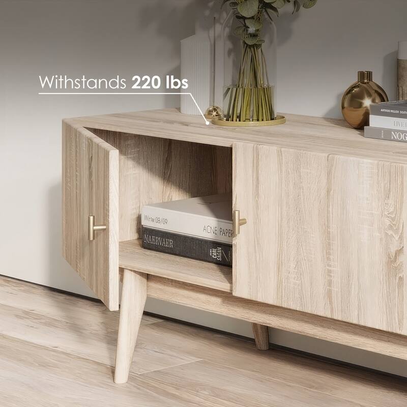 Living Skog Chelsea Brown TV Stand Fits for TV's up to 65 in. with Slatted Design and Wood Legs