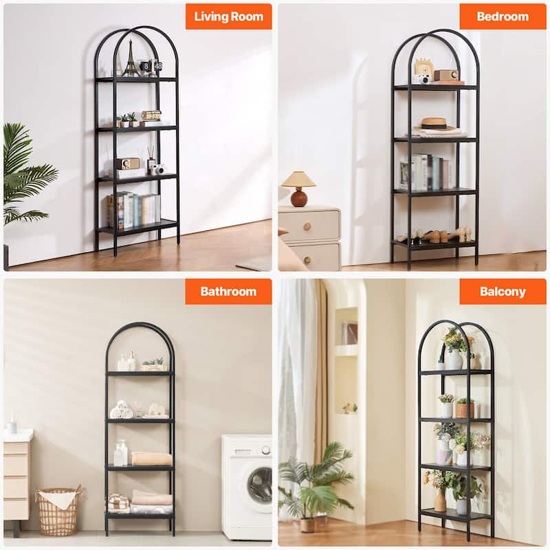 4-Tier Black Metal Freestanding Bookshelf with Adjustable Foot Pads Suitable for Any Room - 23.62" x 11.81" x 70.87"