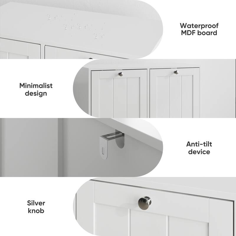 Anmytek Tilt-Out Laundry Hamper Cabinet, White, Freestanding Storage