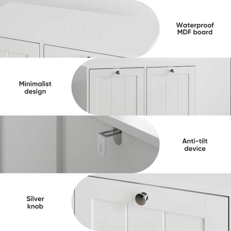 Roomfitters Modern Tilt Out Laundry Hamper Cabinet, Double Hidden Storage Organizer with Open Shelf for Bathroom, White