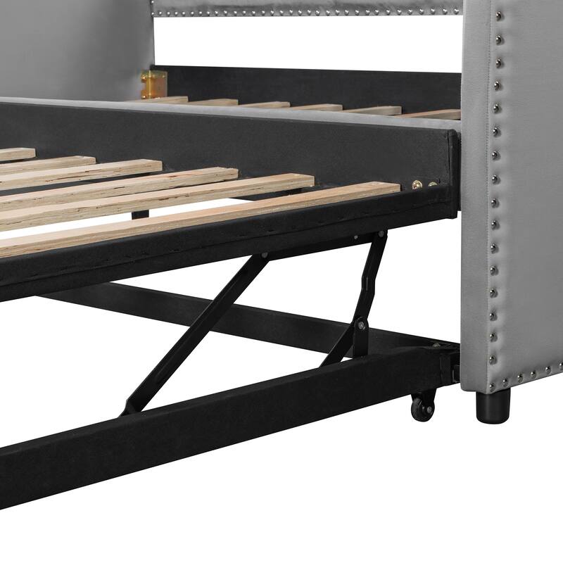 Extendable 2-in-1 Daybed Frame, Space-Saving Twin to King Design,Twin Size Velvet Upholstered Daybed with Pop Up Trundle