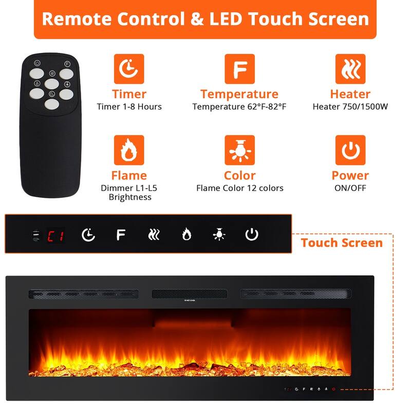Ultra-Thin Recessed Wall Mounted Electric Fireplace Heater
