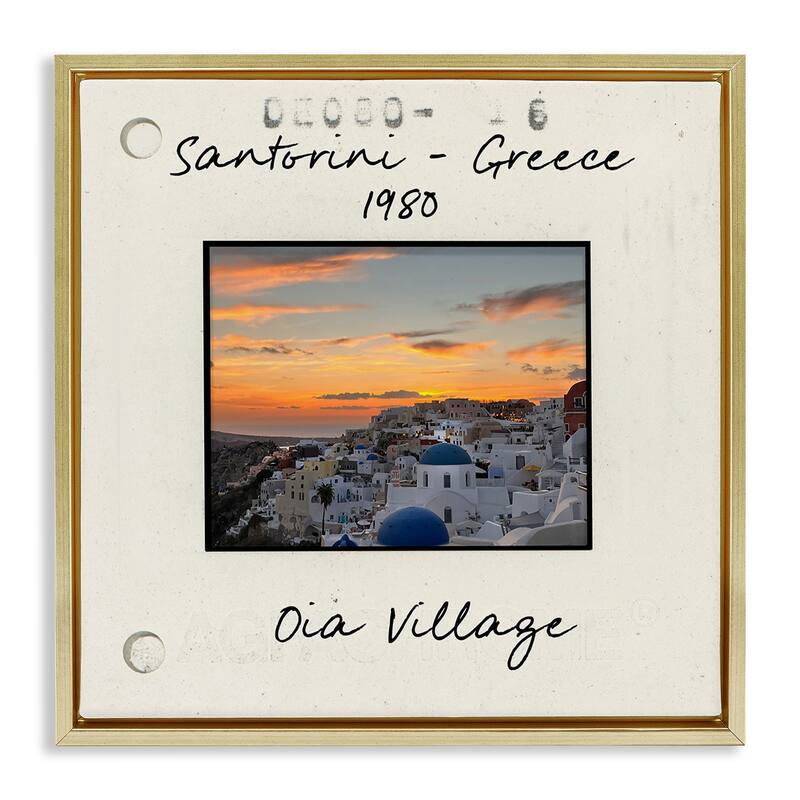 Stupell Greece Travel City View Framed Floater Canvas Wall Art Design By Val Rhodes - 18 x 18 - Gold