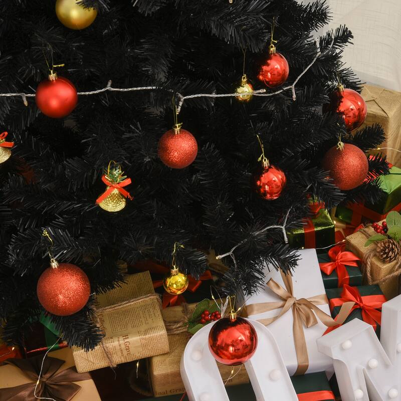 7ft Unlit Black Christmas Tree, Douglas Fir Style with 1346 Tips & Metal Stand - Perfect for Halloween and Holiday Display