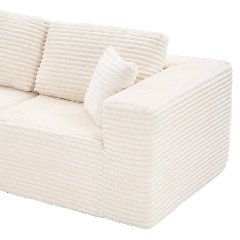 Dovelina Convertible Plush Corduroy Foam-Filled Sleeper Sofa Chaise for Living Room