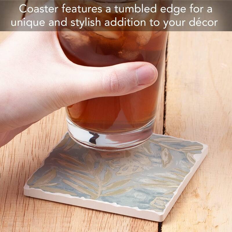 Absorbent Stone Tumbled Tile Coasters, Coastal Leaves, Set of 4