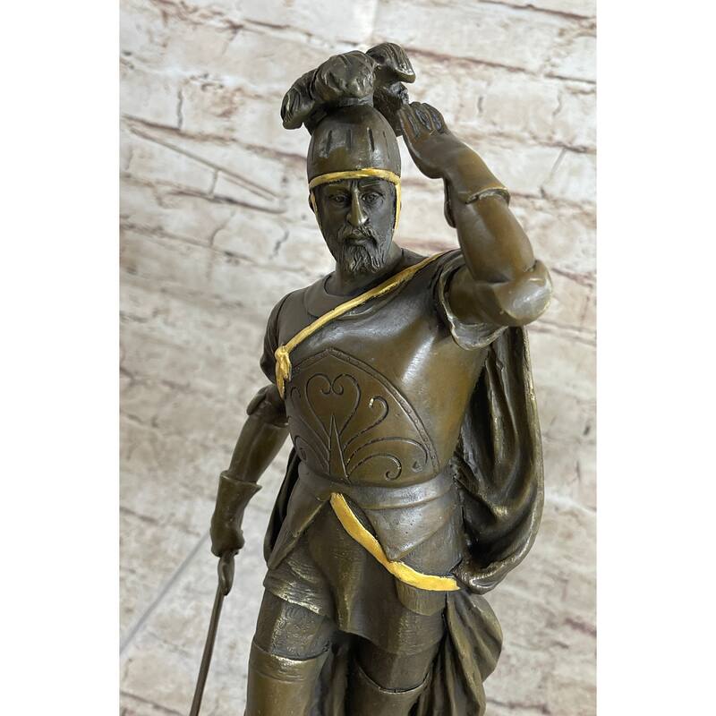 Italian Renaissance Warrior Knight Bronze Statue Sculpture Figure Gold Patina 15 Inches X 7 Inches