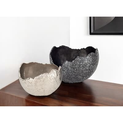 HomeRoots Set of Two Gray And Silver Aluminum Decorative Bowls - 16' X '11' X '13