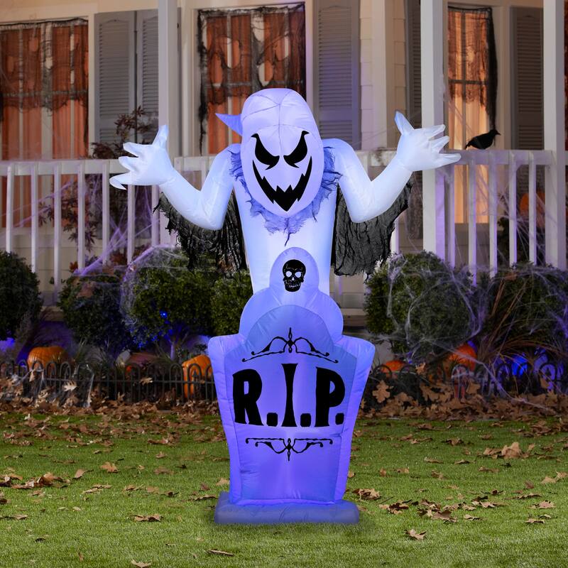 Gemmy Halloween Inflatable Ghost & Tombstone w/ Flickering Black Lights, 5 ft Tall