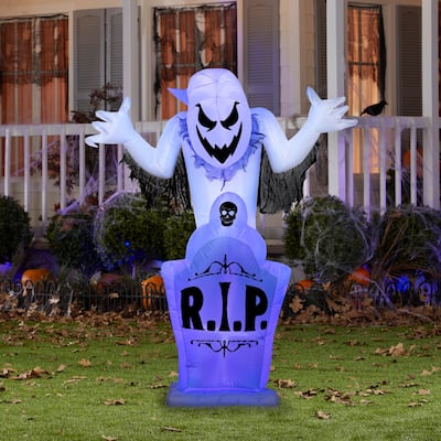 Gemmy Halloween Inflatable Ghost & Tombstone w/ Flickering Black Lights, 5 ft Tall