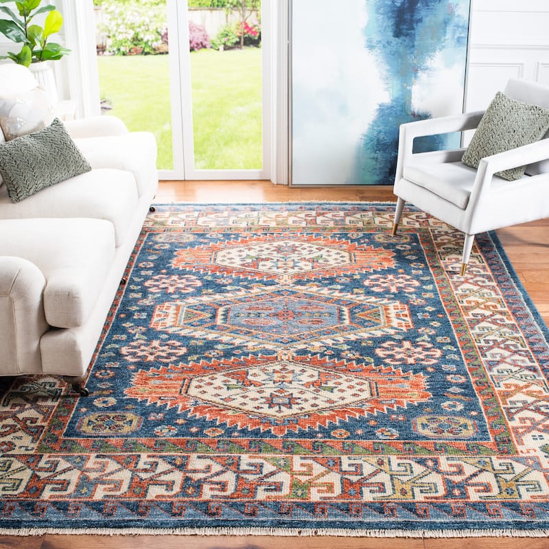 SAFAVIEH Handmade Samarkand Krissy Traditional Oriental Wool Rug - 9' x 12' - Blue/Beige