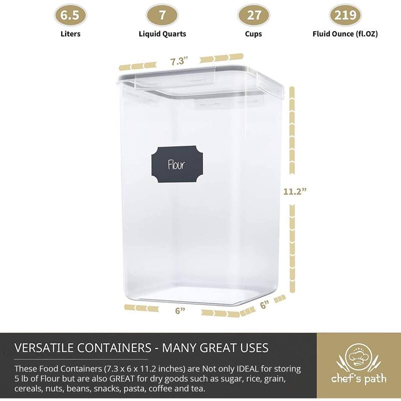 Extra Large Tall Food Storage Containers 7 qt/ 220oz/ 6.5L, For Flour