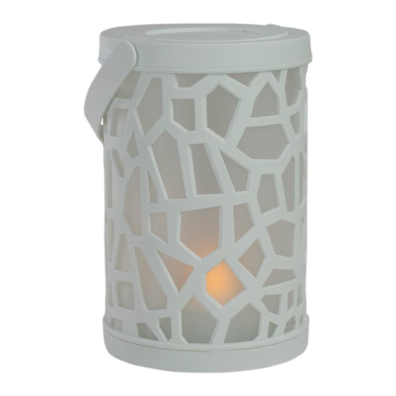 LED Lighted Faux Flame Mosaic Lantern with Handle - 6.5" - White