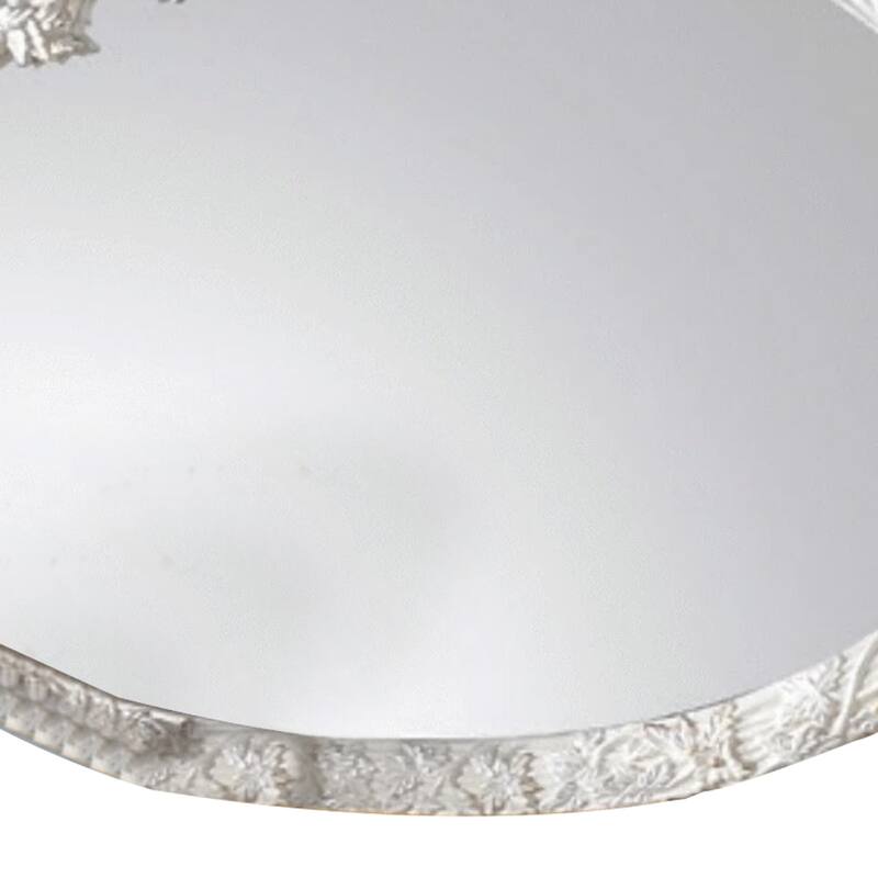 69 Inch Oval Wall Mirror, Ornate Floral Carved Wood Frame, White