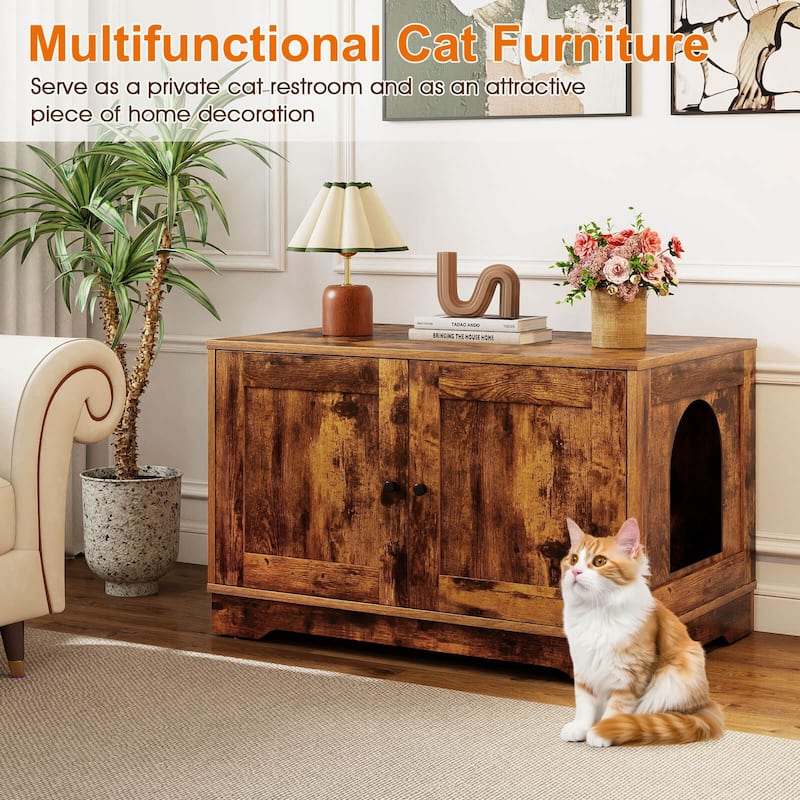 Costway Cat Litter Box Enclosure Furniture with Double Doors Divider - See Details