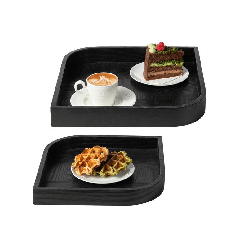 Glitzhome 11.5"/ 14"D Modern Leaf Shape Carved Wooden Decorative Trays Set of 2