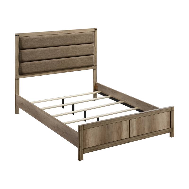 Contemporary Full Upholstered Low Profile Bed with Weathered Gray Finish
