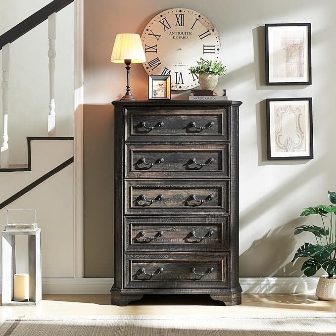 Farmhouse 5 Drawers Dresser, Wood Chest of Drawers, Dressers Organizer