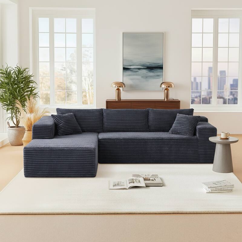 103.54" Flannel L-Shaped High-Density Modern Modular Sectional Sofa with Chaise & Pillows - Dark Grey-Flannel - Left Facing