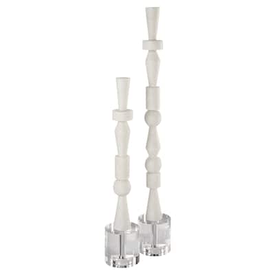 Uttermost Norte White Stone Sculptures, Set Of 2 - 4"W x 28.25"H x 4"D