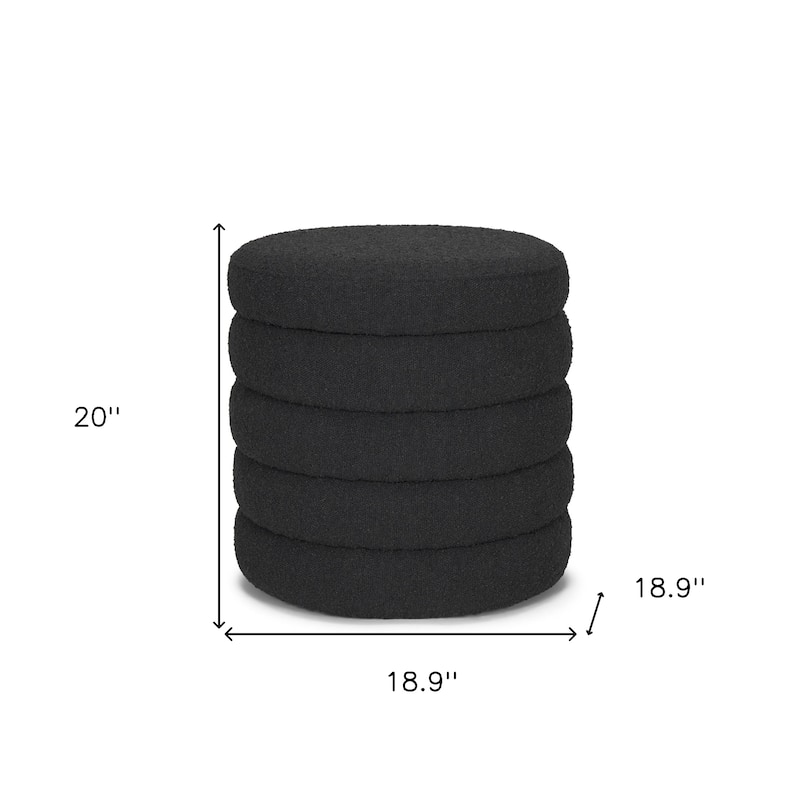 HomeRoots 19" Black Boucle Round Storage Ottoman