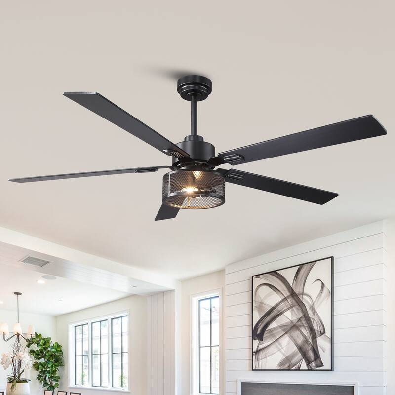 60" Matte Black Reversible Wood 5-Blade Smart Ceiling Fan with Light and APP Control