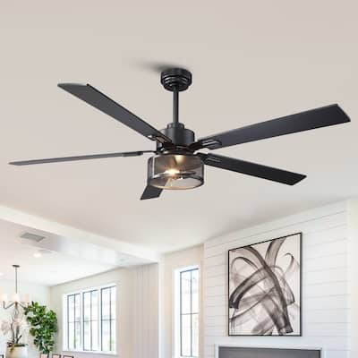60" Matte Black Reversible Wood 5-Blade Smart Ceiling Fan with Light and APP Control