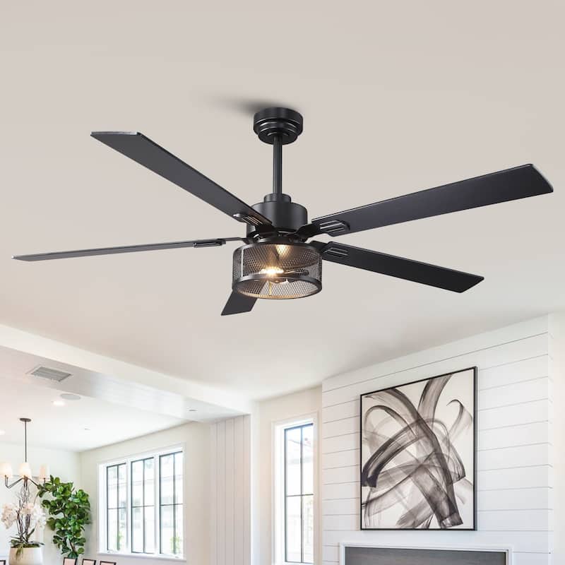 Vaczon 60" Black Reversible Wood 5-Blade Smart Ceiling Fan with Light and APP Control - 60