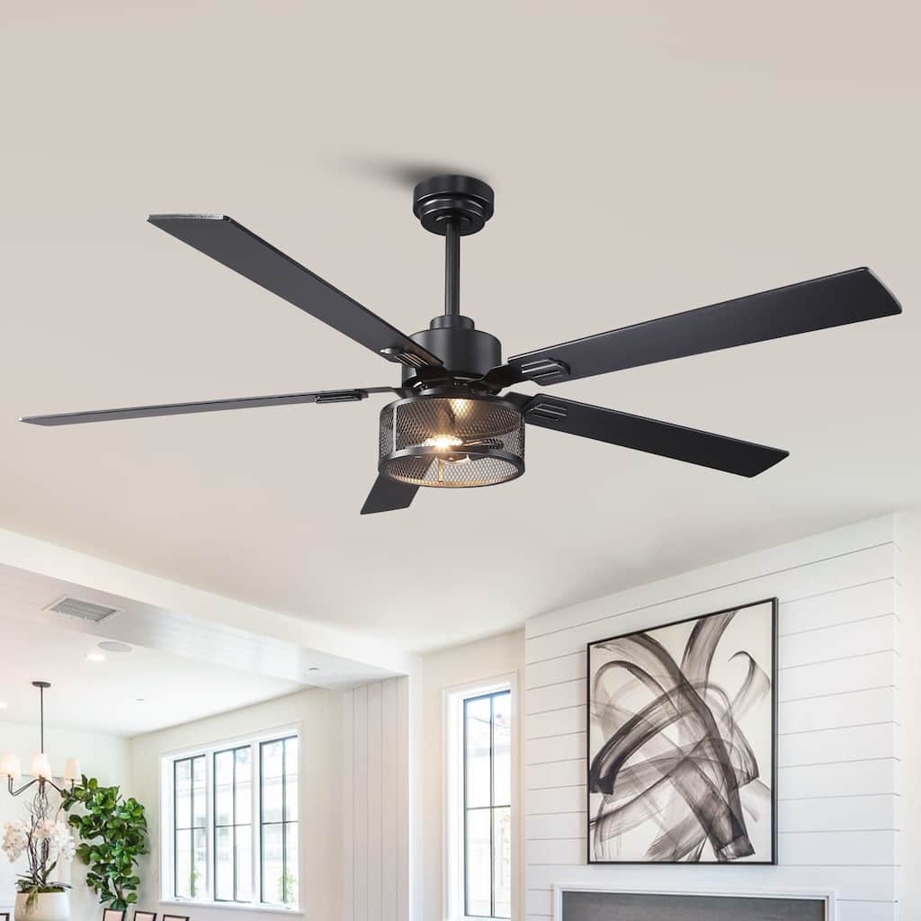 Vaczon 60" Black Reversible Wood 5-Blade Smart Ceiling Fan with Light and Remote, App Control