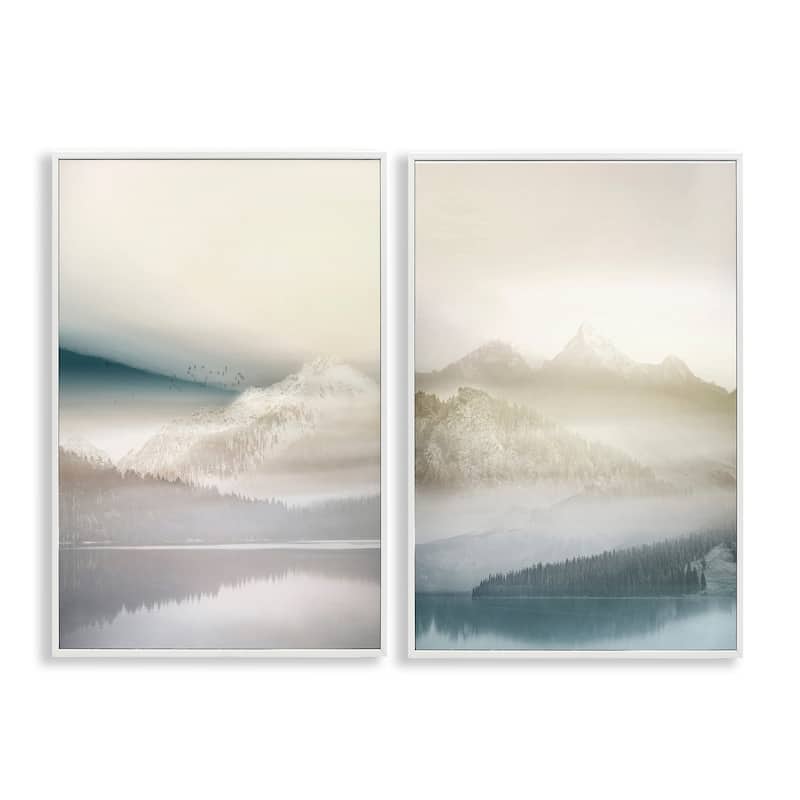 Stupell Mountain Peaks & Neutral Lake Framed Giclee Art Design By Gemma Bardot (Set of 2) - 12 x 18 - White