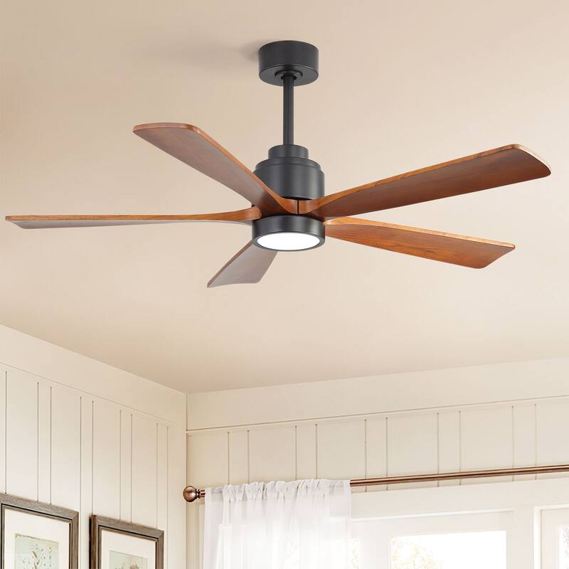 52" Solid Wood Noiseless Ceiling Fans with Dimmable LED Light Optional and Remote, 6-Speed Reversible DC Motor,Smart Optional