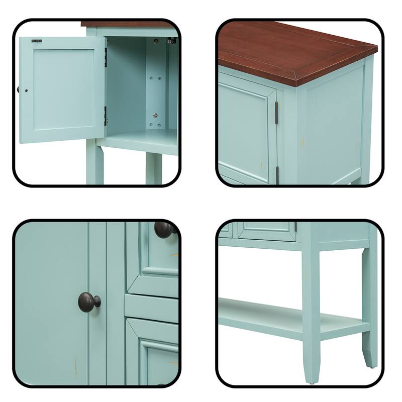 Storage Vintage Console Table with Four Small Drawers and Bottom Shelf